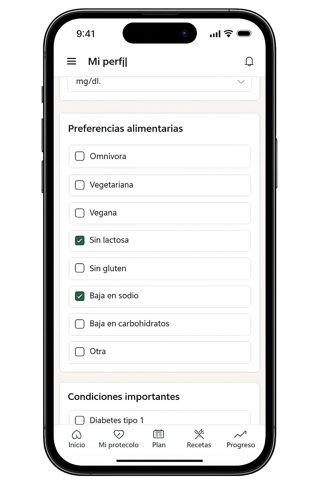 Pantalla de inicio del app